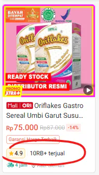 Bukti pesanan Oriflakes dari marketplace